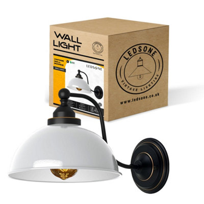 Ledsone White Metal Shade Wall Sconce Retro Vintage E27 Indoor Wall Light With Bulb For Bedroom & Living Room from B&Q