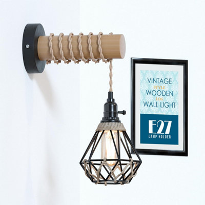 Vintage Wood Wall Lamp Black E27 Sconce Lights,industrial Wall Lighting from B&Q