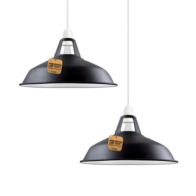 Ledsone Industrial Pendant Lights Metal Lamp Shades In A Modern Shades For Ceiling Lights Lampshades Black Inner White,2Pack from B&Q