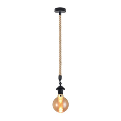 Industrial Hemp Rope Pendant Light Diy Loft Gold Single Ceiling Fitting 1M Cable With E27 Bulb from B&Q