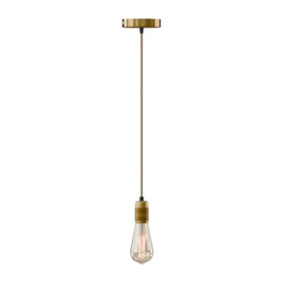 Ledsone Industrial Hemp Ceiling Pendant Light E27 Base 95Cm Adjustable Height Yellow Brass Finish Bulb Included from B&Q