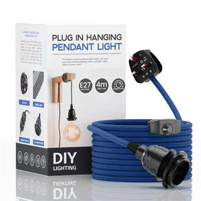  - Ledsone E27 Plug-In Lamp HolderIndustrial Pendant Light With Dimmer Switch4M Blue Fabric Cable