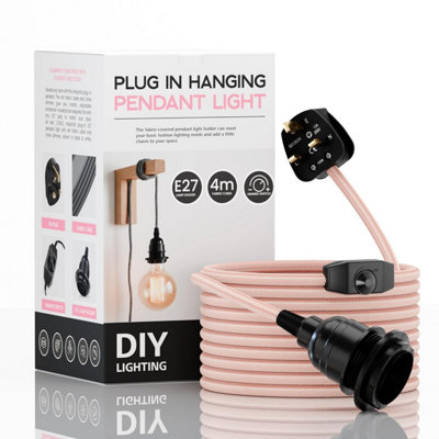 Ledsone Industrial E27 Hanging Pendant Light Plug-In Dimmer Switch 4M Rose Gold Fabric Cable from B&Q