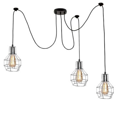 Ledsone Vintage Industrial Spider Chandelier Wire Cage Shade E27 60W Brushed Silver from B&Q