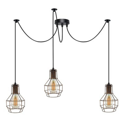 Ledsone Vintage Industrial Spider Chandelier Wire Cage Shade E27 60W Brushed Copper from B&Q