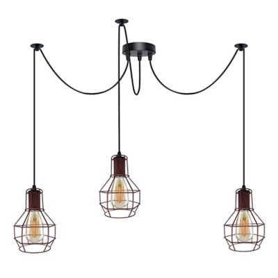 Ledsone Vintage Industrial Spider Chandelier Wire Cage Shade E27 60W Rustic Red from B&Q