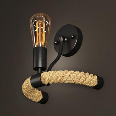 Black Hemp Rope Wall Lamp With Bulb E27 Wall Light Fixture For BedroomLiving RoomCorridorHallwayCafe from B&Q