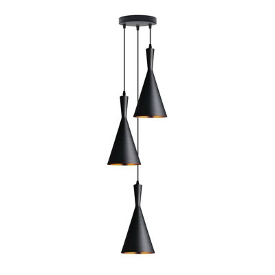  - 3 Way Pendant Light E27 Base 19Cm Black Metal Lightshade 95Cm Height Adjustable Ceiling Hanging Lamp For Indoor