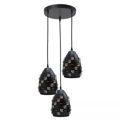  - 3 Way Pendant Light E27 Base 10Cm Black Metal Lightshade 95Cm Industrial Height Adjustable Ceiling Hanging Lamp For Indoor