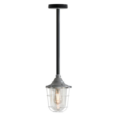 Ledsone Conduit Pendant Light Kit Industrial Farmhouse Black Steel E27 Cage Fitting Ceiling Fixture 80Cm from B&Q