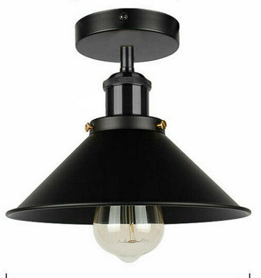 Vintage Ceiling Light Semi-Flush Mount With E27 Fitting 22Cm Conical Lampshade Ceiling Light Fixture Black With Bulb from B&Q