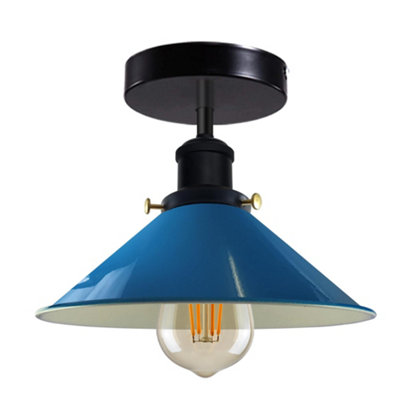 Vintage Ceiling Light Semi-Flush Mount With E27 Fitting 22Cm Conical Lampshade Ceiling Light Fixture Blue With Bulb from B&Q
