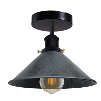Vintage Ceiling Light Semi-Flush Mount With E27 Fitting 22Cm Conical Lampshade Ceiling Light Fixture Brushed Silver With Bulb from B&Q