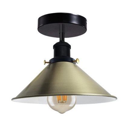 Vintage Ceiling Light Semi-Flush Mount With E27 Fitting 22Cm Conical Lampshade Ceiling Light Fixture Green Brass With Bulb from B&Q