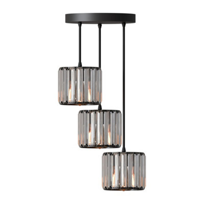  - Modern 3 Tier Crystal Chandelier Pendant Light With Clear Glass Rods Luxury Ceiling Light Fixture  Adjustable Hanging Light