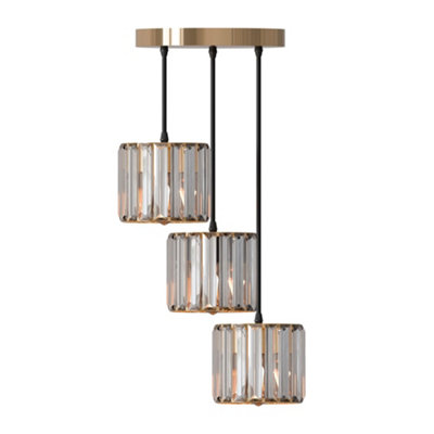  - Modern 3 Tier Crystal Chandelier Black Frame Pendant Light With Clear Glass Rods Luxury Ceiling Light Fixture Hanging Light
