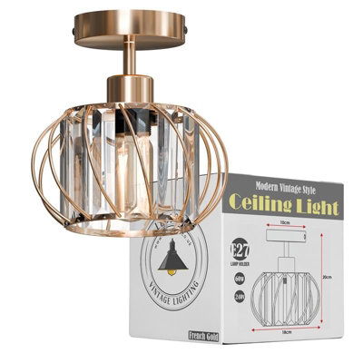 Ledsone Crystals Ceiling Light Fixtures Chandelier 18Cm French Gold Small Semi Flush Mount Ceiling Light Fitting from B&Q