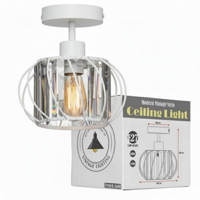 Ledsone Crystals Ceiling Light Fixtures Chandelier 18Cm White Small Semi Flush Mount Ceiling Light Fitting from B&Q