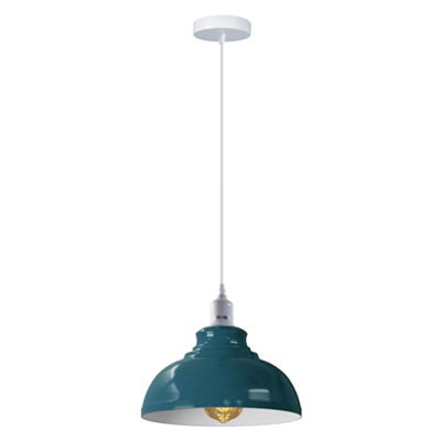 Ledsone Industrial Vintage Ceiling Hanging E27 Lamp Holder 29Cm Metal Pendant Curvy Lampshades Lights FixturesCyan Blue from B&Q