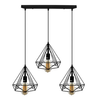 Ledsone Modern Retro Industrial 25Cm Metal Diamond Cage E27 Base 95Cm Adjustable Cord Rectangle Ceiling Hanging Light from B&Q