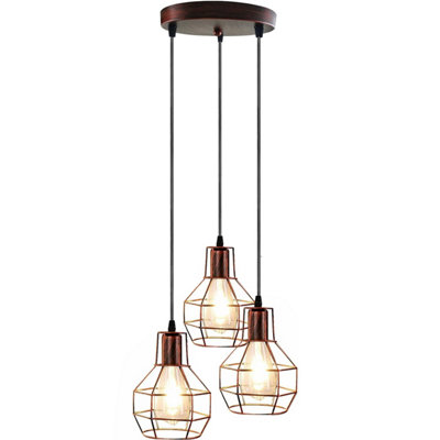  - Industrial Vintage Pendant Light With 3 Adjustable Hanging 15 Cm Metal Cage Lampshades With 95Cm Adjustable Cable