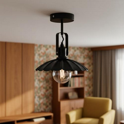 Black Ceiling Light With Adjustable Swivel Lamp Head  22Cm Metal Umbrella Lampshade E27 Holder Vintage Flush Mount Fixture from B&Q