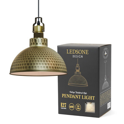 Ledsone Vintage Curvy Dome Ceiling Pendant Light Fitting 95Cm Adjustable Hanging Ceiling Fixture 26Cm Metal Green Brass from B&Q