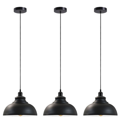 3 Pack Of Ceiling Pendant Light Fixture With 95Cm Adjustable CableVintage 29Cm Curvy Metal Shade E27 Base Hanging Lighting from B&Q