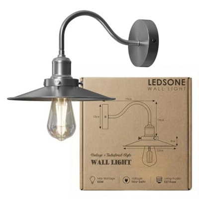 Ledsone Vintage Satin Nickel Wall Sconce Bathroom Swan Neck Wall LightAntique Flat Lamp Shade from B&Q