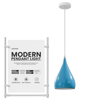 Ledsone Modern Industrial Teardrop Hanging Ceiling Light Pendant LampEyeball Design Modern Light Shades E27 Lamp Blue from B&Q