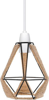 Hemp Ceiling Rope Lampshade Wire Metal Basket Pendant Lighting Easy Fit Shades Industrial Indoor Pendant Lamp Shade from B&Q
