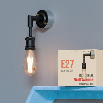 Industrial Wall Lighting Fixture Single Head Edison E27 Lamp Holder Fitting Conduit Wall Scone For Living Room from B&Q