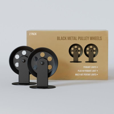 Black Pulley Wheels Set Of 2 For Plug In Pendant LightVintage Wall Ceiling Mount Pulleys For Hanging Lamps