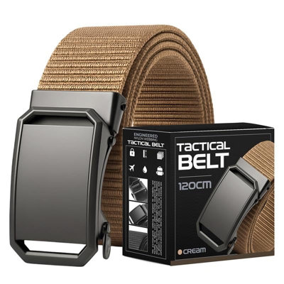 Cream 2-Pack Men's Nylon Belts With Rectangular Buckle 120Cm Tactical Canvas Adjustable Belt For Jeans Daily Wear from B&Q
