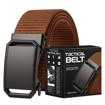 Brown 3-Pack Men's Adjustable Nylon Belts 120Cm Tactical Canvas With Rectangular Buckle For Jeans Comfortable Everyday Wear from B&Q