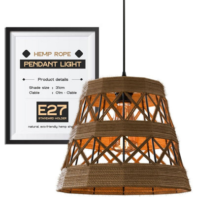 31Cm Natural Hemp Rope Ceiling Pendant Light Shade Lampshade Led Bulb from B&Q