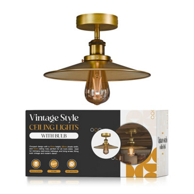 E27 Semi Flush Fitting Ceiling Light  22Cm Yellow Brass Lampshade Easy Fit  Metal Flush Mount Ceiling Lighting For Kitchen from B&Q