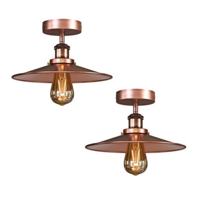 Pack Of 2 Flush Ceiling Light E27 Fitting With 22Cm Copper Lampshade Easy To Fit Metal Vintage Ceiling Lighting Fixtures from B&Q