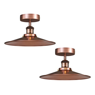 Pack Of 2 Flush Ceiling Light E27 Fitting With 22Cm Copper Flat Lampshade Easy To Vintage Ceiling Lighting Fixtures from B&Q