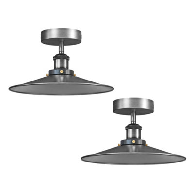 2 Pack Vintage Semi Flush Mount Ceiling Light E27 Fitting With Satin Nickel Metal Shade Cone Shade For Hallway Kitchen from B&Q