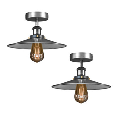 2 Pack Vintage Semi Flush Mount Ceiling Light E27 Fitting With Satin Nickel  Metal Shade Cone Shade For Hallway Kitchen from B&Q