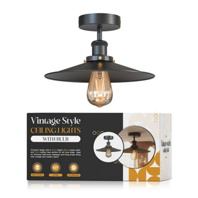 Vintage Semi Flush Mount Ceiling Light With E27 Base 22Cm Metal Black Shade For KitchenLiving Room With Bulb from B&Q