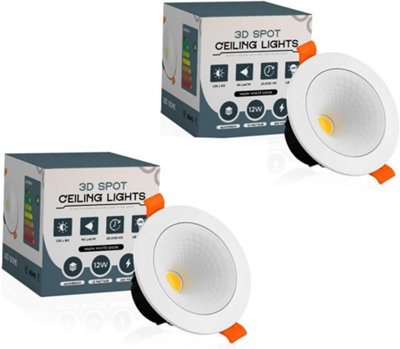 Led Ceiling Downlights 12W Cool White 6000K Slim Adjustable Recessed Spotlight Ip20 2 Pack from B&Q