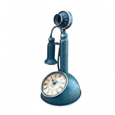  - Alarm Clock 28.5Cm Blue Telephone Desk Clock Candlestick Style Table Clock With Quartz Movement Unique Novelty Gift For Men