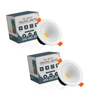 Led Recessed Ceiling Downlights Set Of 2 18W Warm White 3000K Slim 3D Adjustable Spotlights from B&Q