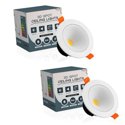  - Led Recessed Ceiling Downlights Set Of 2 5W Warm White 3000K Slim 3D Adjustable Spotlights