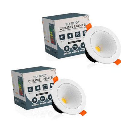 Led Recessed Ceiling Downlights Set Of 2 7W Warm White 3000K Slim 3D Adjustable Spotlights from B&Q