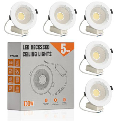 Led Recessed Ceiling Downlights Pack Of 5 10W Cool White 6000K Slim Dimmable Adjustable Spotlights from B&Q