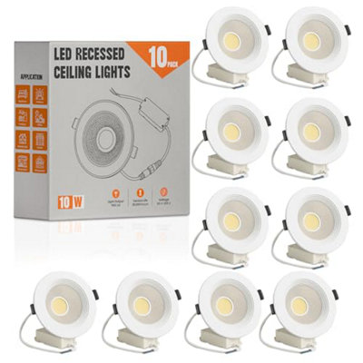Led Recessed Ceiling Downlights Pack Of 10 10W Cool White 6000K Slim Dimmable Adjustable Spotlights from B&Q
