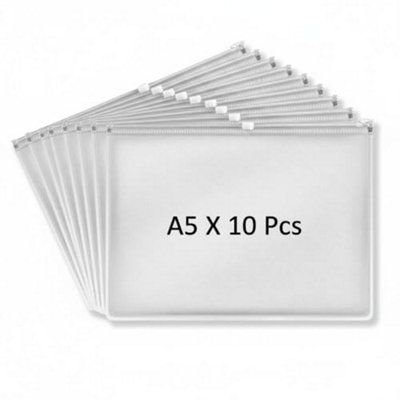  - 10 Pcs A5 Plastic Clear Zippy Bags Document Wallet File Storage Bag Transparent Waterproof  Folder For School Office Supplies